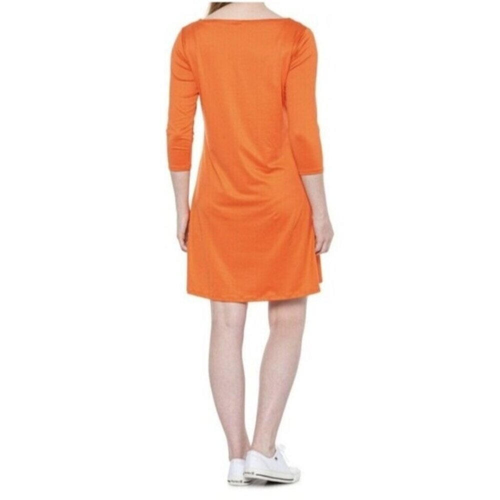 Nautica Women's Knit Dress UPF 30+ 3/4 Sleeve Size Large orange Casual New